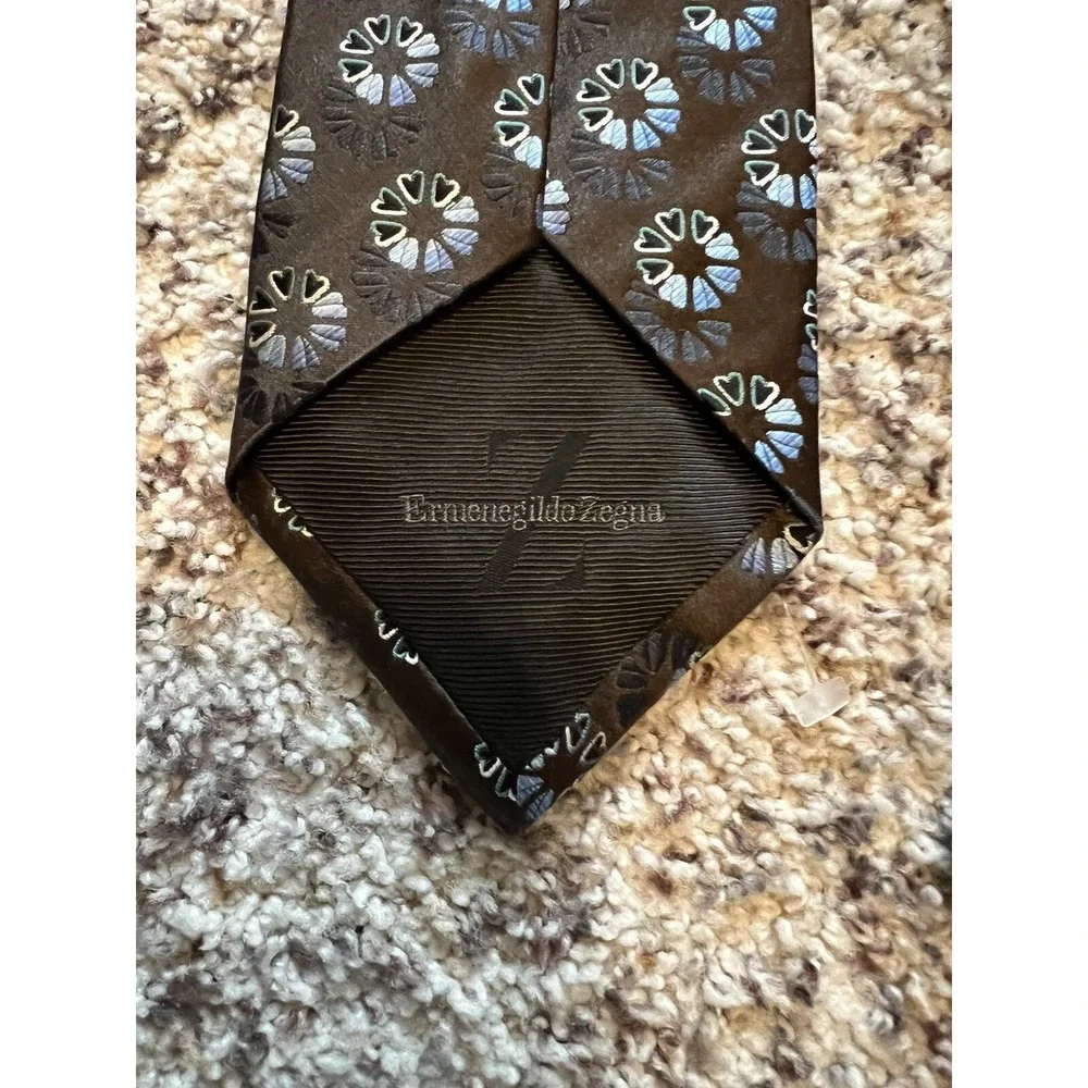 ERMENEGILDO ZEGNA New Brown Blue Floral Silk Neck Tie 3.5